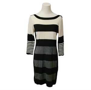 Studio One Black, White, Gray Striped Colorblock Sweater Dress Size Medium